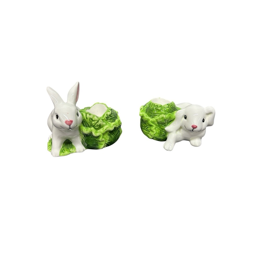 Vintage Ceramic Rabbit With Cabbage Dinner Taper Candle Holder Easter Spring - Picture 7 of 7
